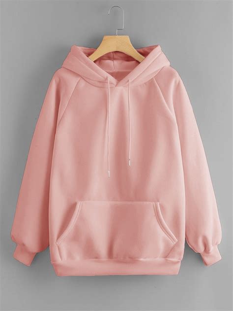 ad drawstring detail solid hoodie tags casual pink plain hooded regular pullovers