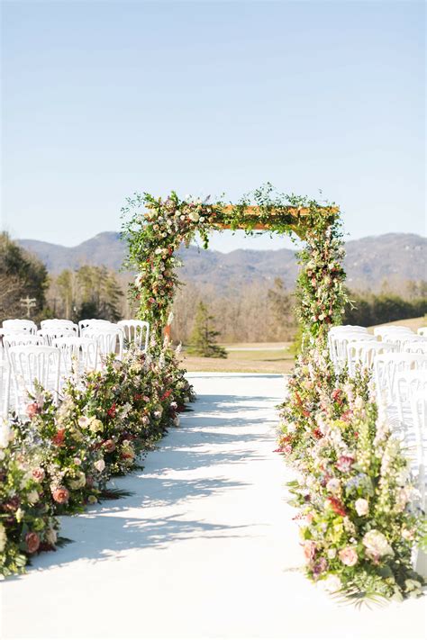 Outdoor Mountain Ceremony With Natural Rustic Wedding Arch And