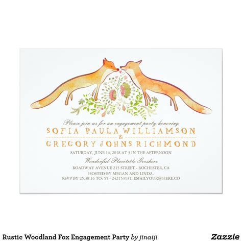 Rustic Woodland Fox Engagement Party Invitation Fox
