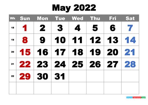 Free Printable May 2022 Calendar Word Pdf Image