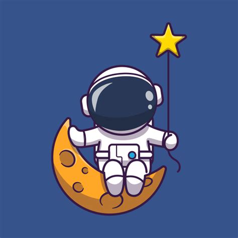 Cute Astronaut Sitting On Moon With Star Cartoon Astronaut Kids T