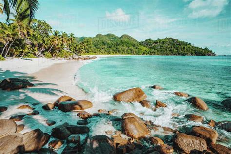 Mahe Seychelles Beautiful Anse Intendance Tropical Beach With Ocean Wave Rolling Towards