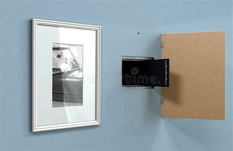 Open Hidden Wall Safe Behind Picture Stock Photo Image Of Discreet