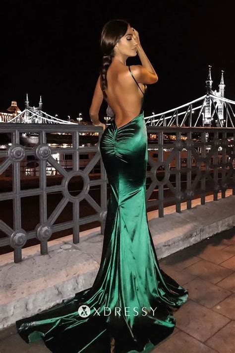 seductive green satin mermaid backless celebrity dress xdressy