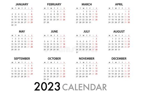 Calendar Planner For 2023 Week Starts Monday Simple Vector Template