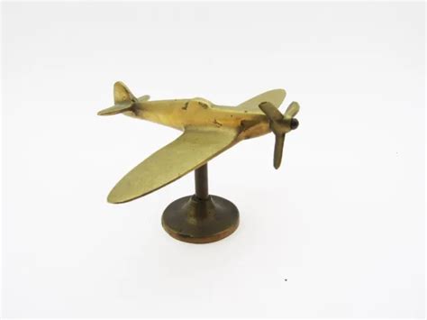 Vintage Small Trench Art Brass Raf Spitfire Ww2 Aeroplane Desktop Model