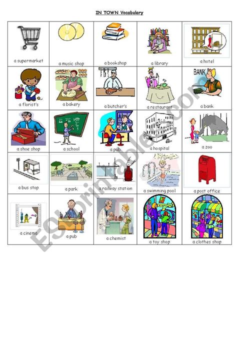 In Town Vocabulary Esl Worksheet By Marshmallow F