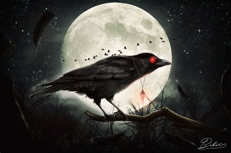 Download Branch Night Moon Raven Fantasy Bird Hd Wallpaper By Destroyer971