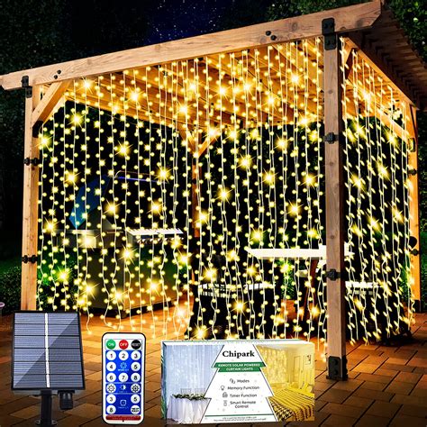 Chipark Solar Curtain Lights Upgraded Garden Fairy Lights 300 Led 8
