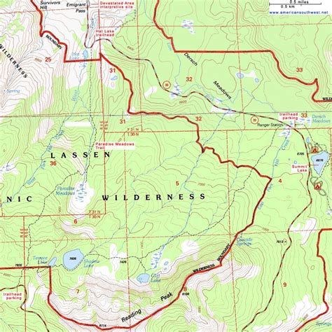 Topographic Map Of The Trail To Cliff Lake Lassen Volcanic National