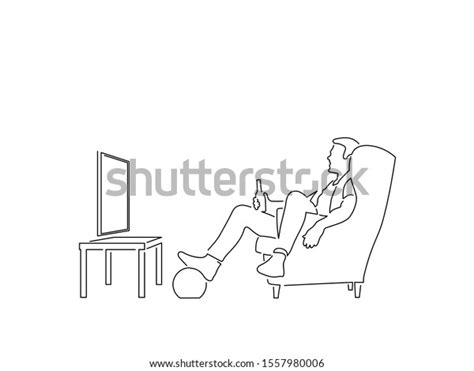 Man Watching Tv Isolated Line Drawing Stock Vector Royalty Free