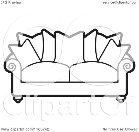 clipart of a black and white sofa with couch pillows royalty free vector illustration by lal