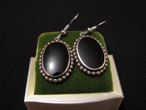 Vintage Sterling Silver And Black Onyx Oval Dangle Pierced Etsy