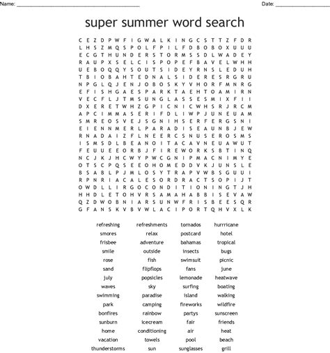 Hard Summer Word Search Printable Free