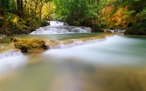 Download Wallpapers Thailand Forest Waterfall Jungle River Blue