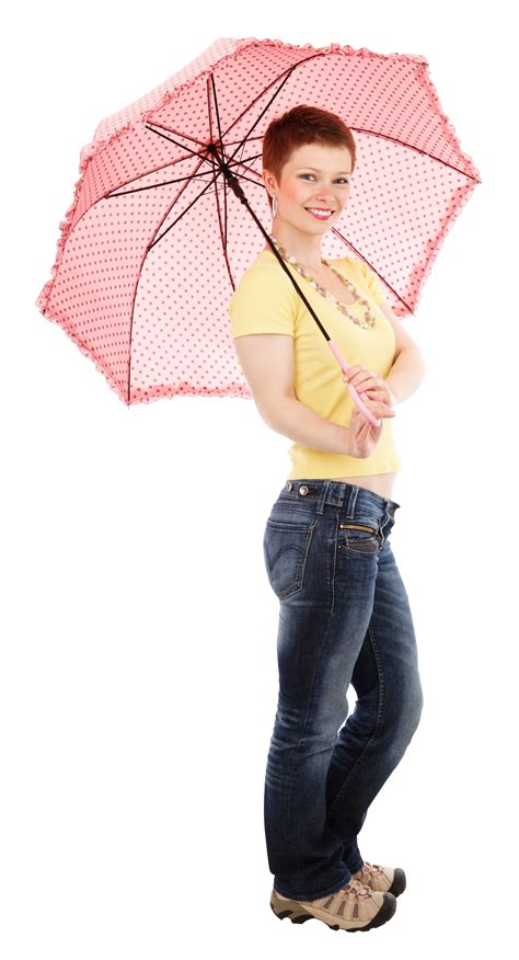 Young Happy Woman Standing With Umbrella Png Image Purepng Free