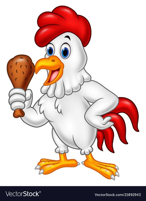 Cartoon Rooster Holding Fried Chicken Royalty Free Vector