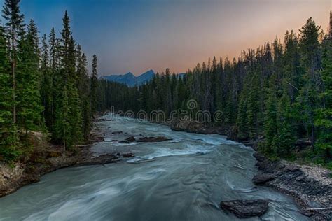 Sunset Glow Over Rough River And Forest Stock Image Image Of Scenery