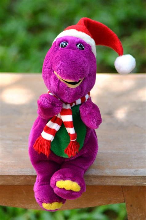 Barney In Christmas Outfit Purple Santa Barney With Scarf And Hat