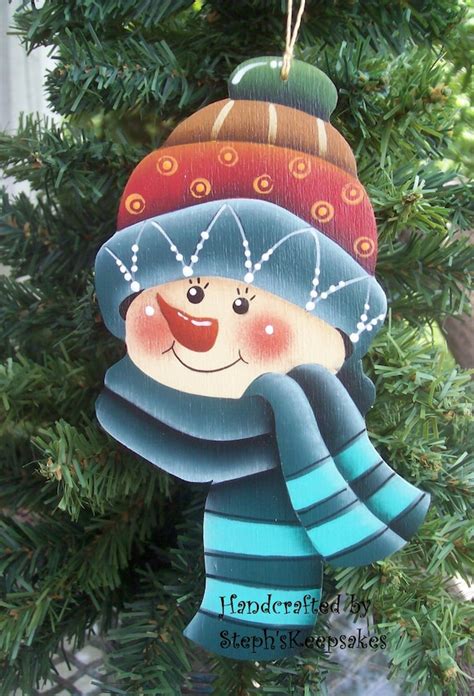Wooden Hand Painted Snowman Ornament By Stephskeepsakes On Etsy