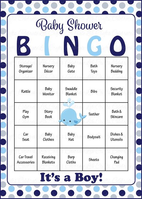 Whale Baby Bingo Cards Printable Download Prefilled Baby Shower
