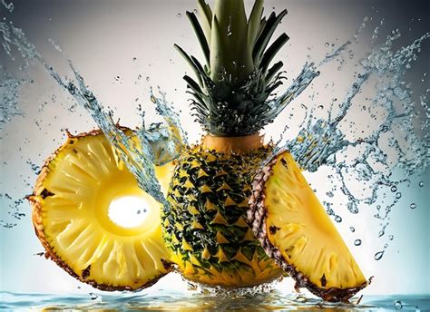 Premium Ai Image Water Splash With Sliced Pineapple Isolated Food