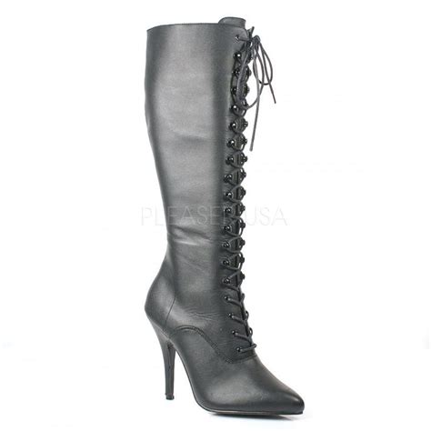 Pleaser Seduce 2020 Ladies Black Mat Lace Up Stretch Knee Side Zip 5 Heel Boots Ladies From