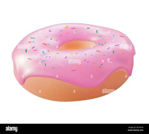 Realistic 3d Sweet Tasty Donut With Pink Strawberry Icing Vector