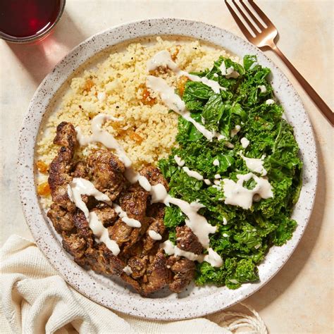 Dukkah Spiced Beef Couscous With Kale Tahini Dressing Recipe