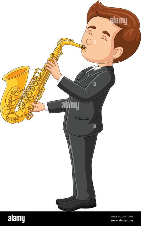Cartoon Little Boy Playing A Saxophone Stock Vector Image And Art Alamy