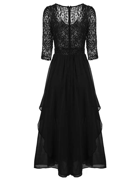Seewebest Women S Floral Lace See Through Back Chiffon Maxi Dress