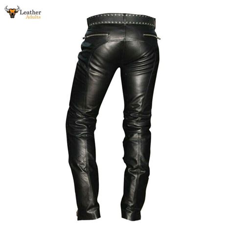 men s real cowhide leather quilted panels slim fit trousers pants bike leather adults