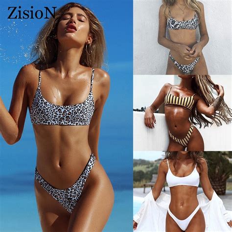 Zision 2018 Sexy Swimsuit Mulheres Bikini Set Swimwear Feminino Brasileiro Thong Swimming Suit