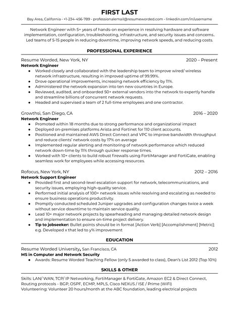 14 Network Engineer Resume Examples For 2024 Resume Worded
