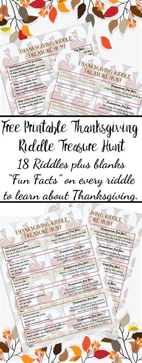 Free Printable Thanksgiving Riddle Treasure Hunt 18 Mix And Match Clues