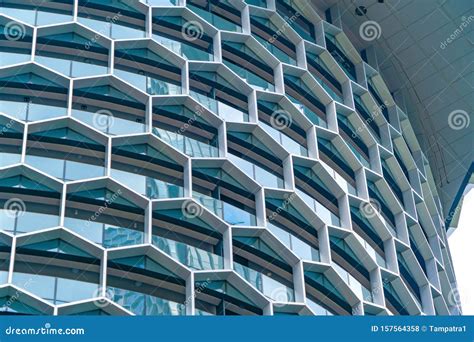 Office Buildings Structure Of Hexagon Windows In Futuristic Technology