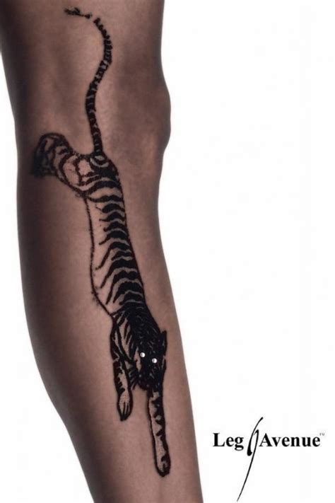 Leg Avenue Tiger Tattoo Sheer Pantyhose With Rhinestone Eyes