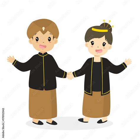 Indonesian Boy And Girl Wearing Javanese Traditional Dress And Holding