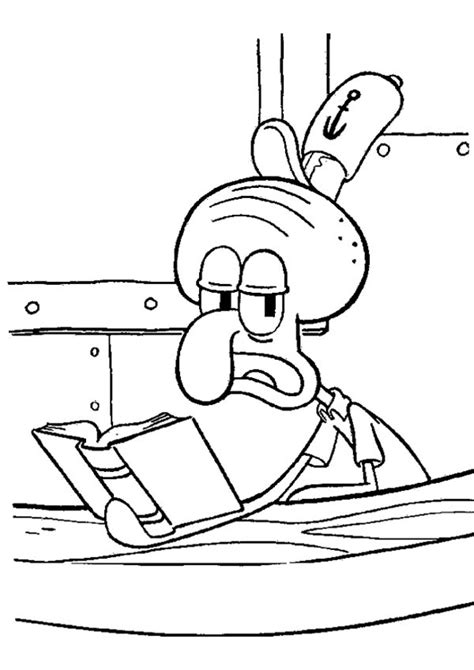 This coloring pages was posted in july 27, 2018 at 9:36 pm. SquidWard Reading A Book In Krusty Krab Coloring Page ...