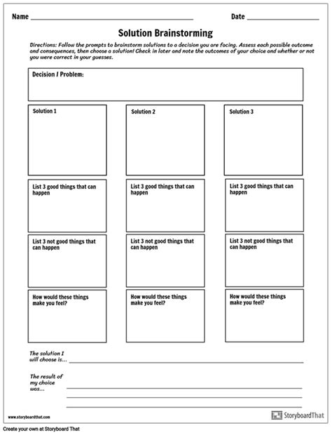 Decision Making Worksheet | Brainstorming Solutions in 2020 | Decision making, Coping skills ...