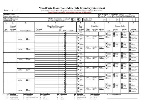 Non Waste Hazardous Materials Inventory Statement County Of