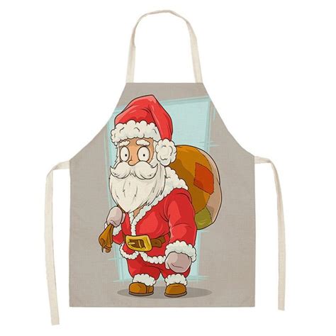 Buy 1pcs Christmas Apron Santa Claus Snowman Pinafore Cotton Linen Aprons For Home Adult Bibs