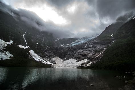 Nature Landscape Glaciers Lake Mountain Dark Clouds Creeks