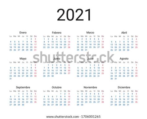 Calendario laboral de barcelona 2021. Vector de stock (libre de regalías) sobre Calendario 2021 ...