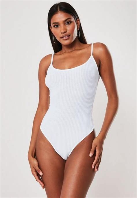 missguided white rib strappy cami bodysuit in 2021 bodysuit fashion cami bodysuit bodysuit