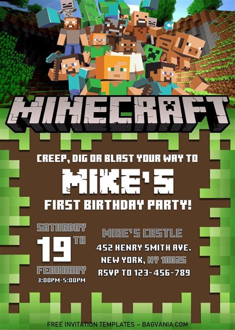 Minecraft Birthday Party Invitations Free Printable
