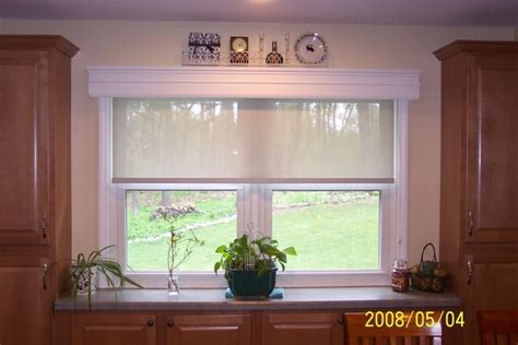 Hang these blinds on a tension rod, which you can position inside your window trim. crown molding cover of blinds | Crown Molding Valance w ...