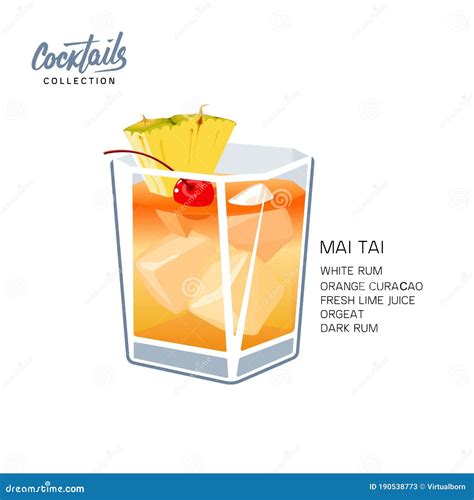 Cocktail Mai Tai Drink Pineapple Cherry Vector Illustration Stock Illustration Illustration Of