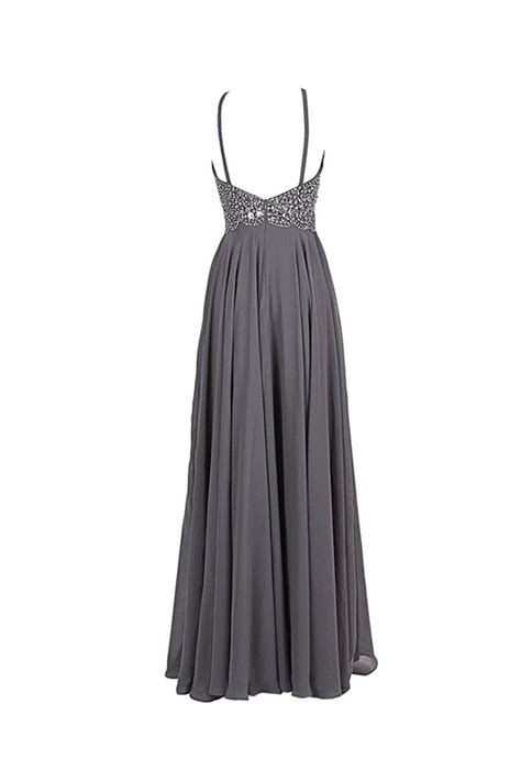 Gray Chiffon Backless Cheap Long Evening Prom Dress Ed0651