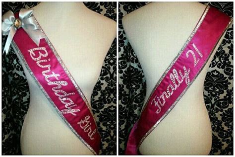 Sew the trim ribbon to each side of the wide ribbon, lengthwise, using a needle and thread. diy homecoming sash - Google Search | Birthday sash, 21st birthday sash, 21st birthday vegas